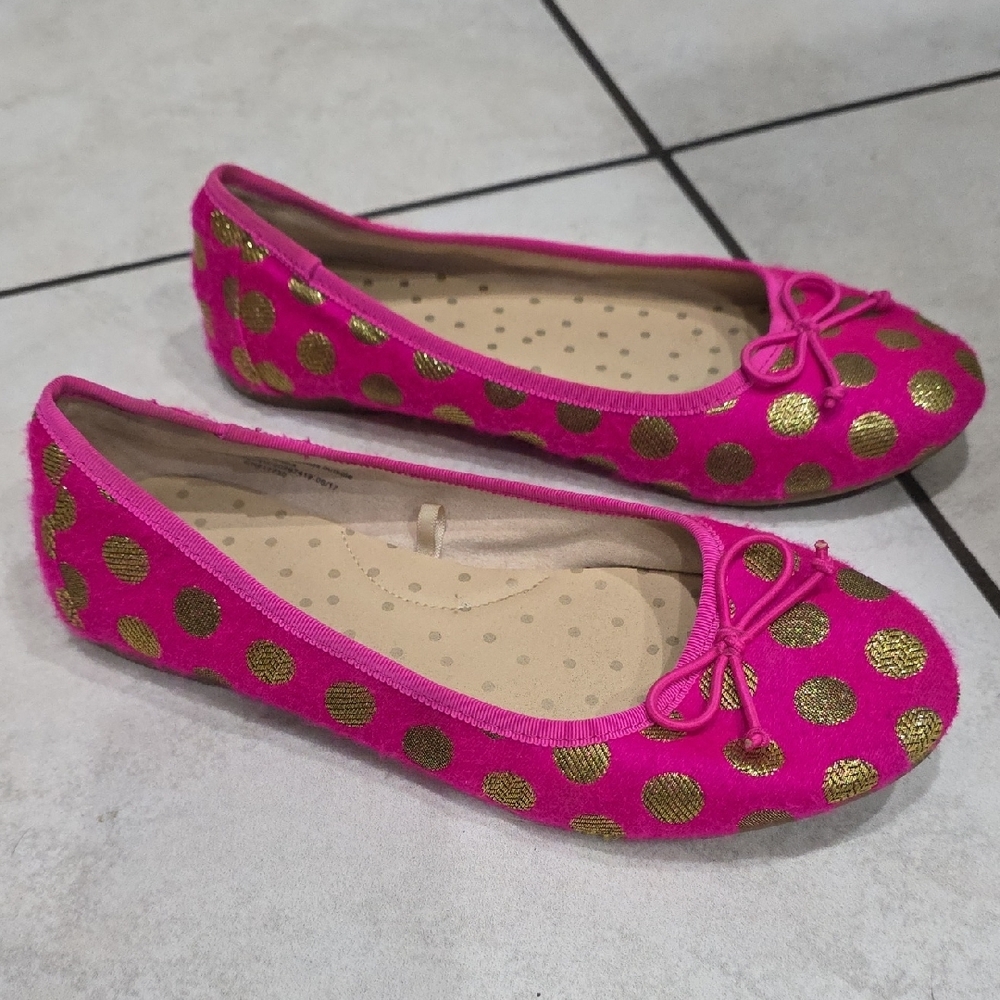 Cat & Jack Fuchsia and Gold Dot Ballet Flats - Picture 2 of 6